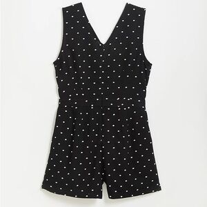 LOFT Clip Dot Double V Romper Black Size 2 Linen Blend